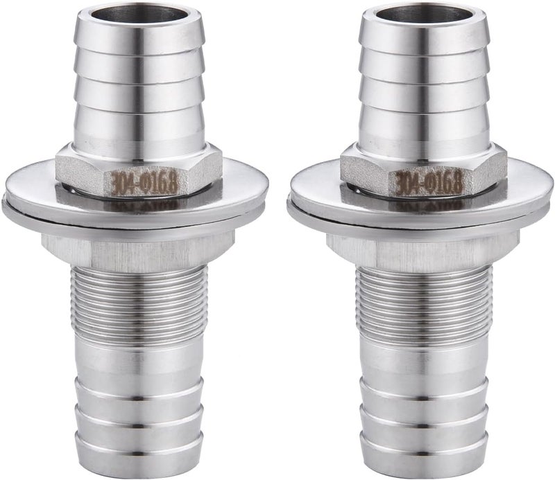 CbeeSo 5/8" Hose Barb Thru-Bulk Bulkhead Fitting,304 Stainless Steel Straight Hex Union Fitting for Water Fuel Air，lead-free (Pack of 2) - Image 1